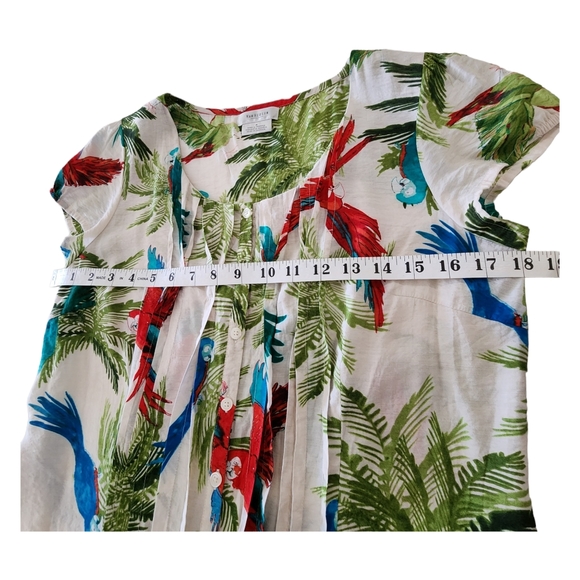 Vintage Style Pleated Front Cap Sleeve Coloful Tropical Parrot Blouse Size M - Picture 3 of 6